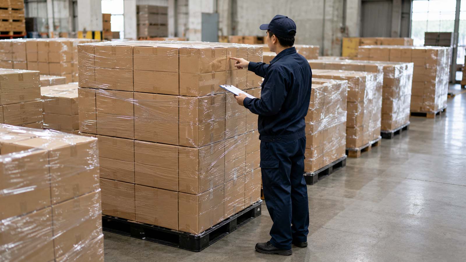 積まれた荷物を確認しているところ