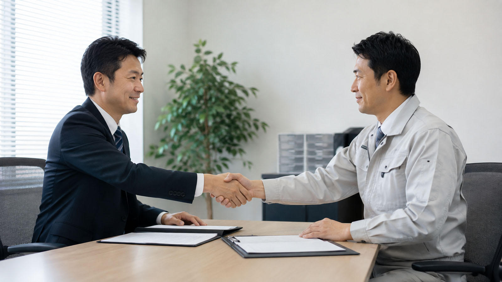 元請けの説明画像。２人の人間が握手している所